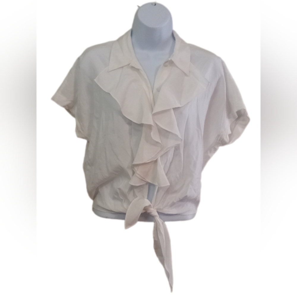 Dalia Cream Ruffle Tie-Front Blouse